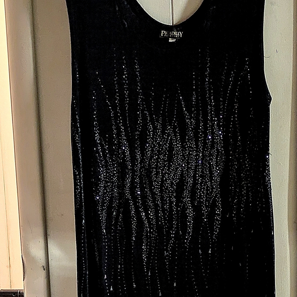 Piccadilly Sleeveless Maxi Black Dress Embellished W/Sparkling Waves